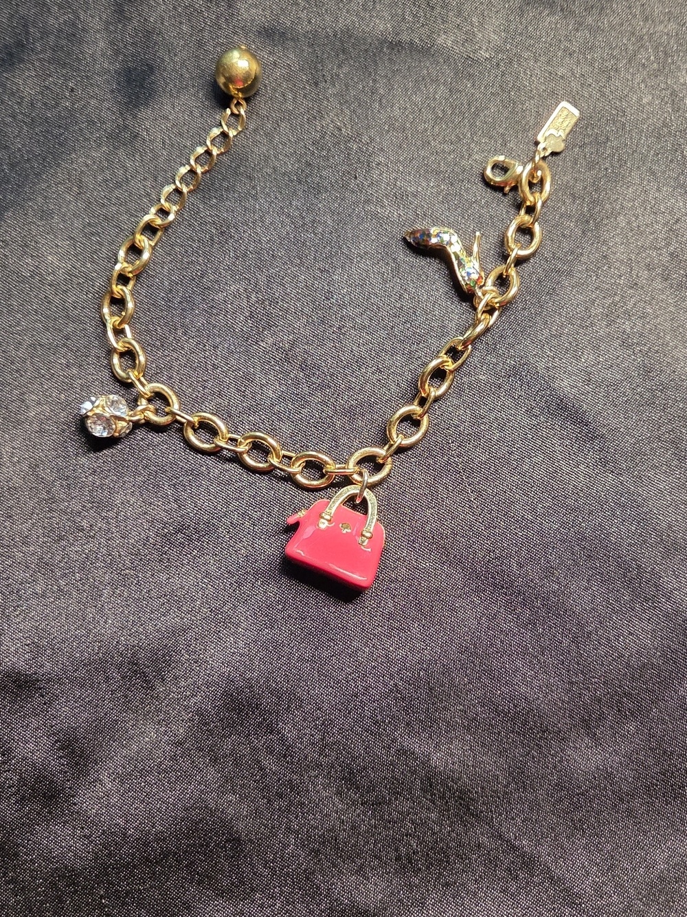 Kate Spade Gold Charm Bracelet with Pink Handbag Charm - Picture 1 of 5